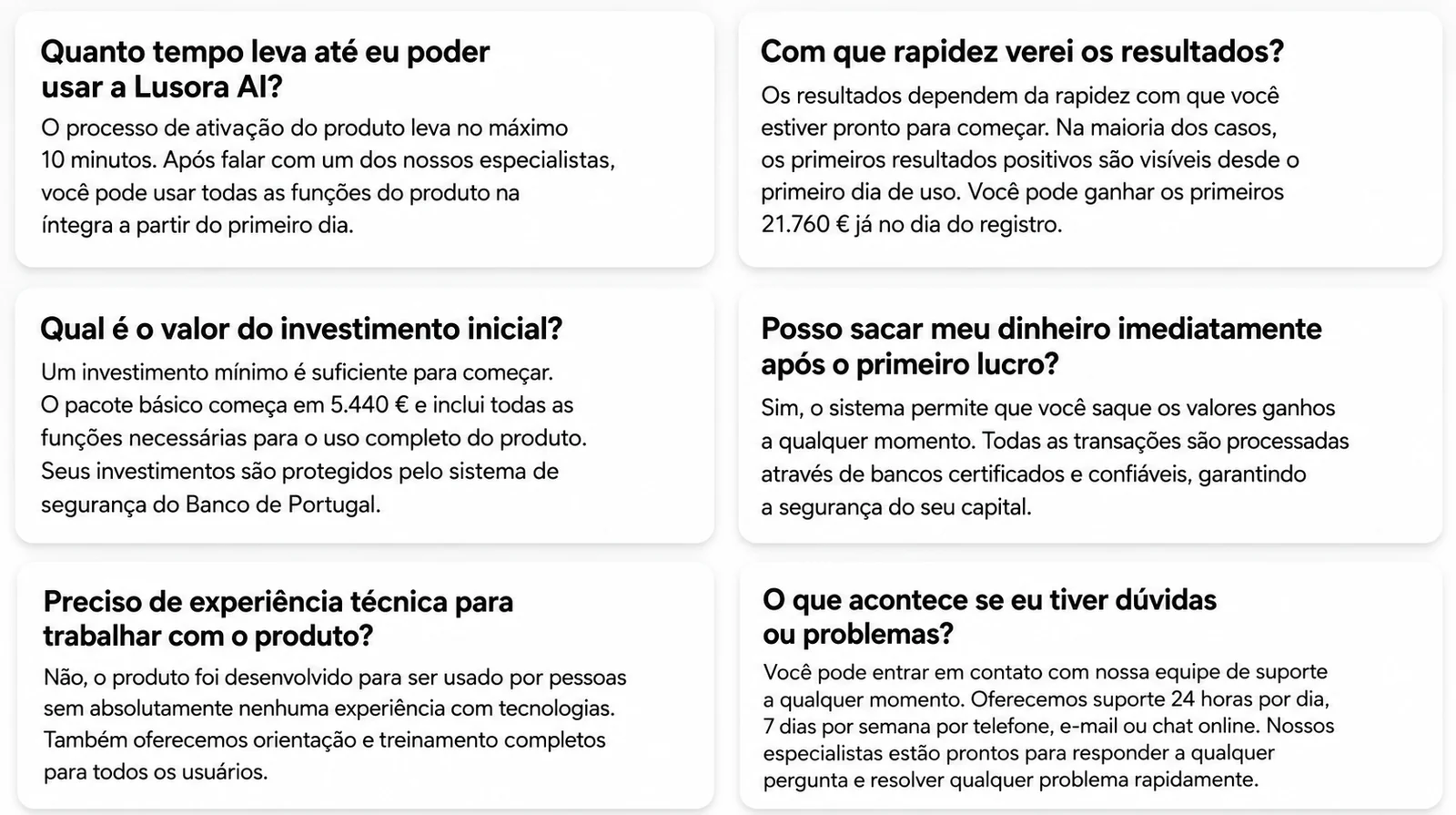 Perguntas frequentes sobre a Lusora